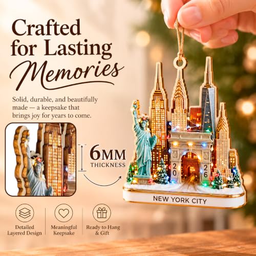 NYC Skyline Christmas Ornament with Statue of Liberty - New York Holiday Decor - New York Ornaments