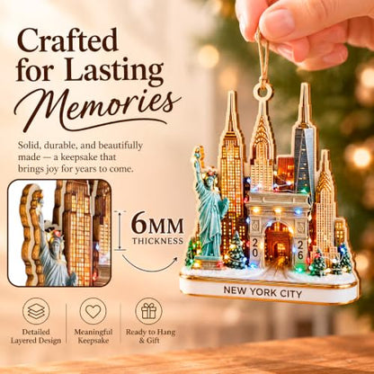 NYC Skyline Christmas Ornament with Statue of Liberty - New York Holiday Decor - New York Ornaments