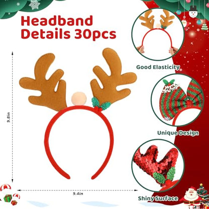 Christmas Party Favors Set with Santa Hats, Glasses, Headbands & Accessories