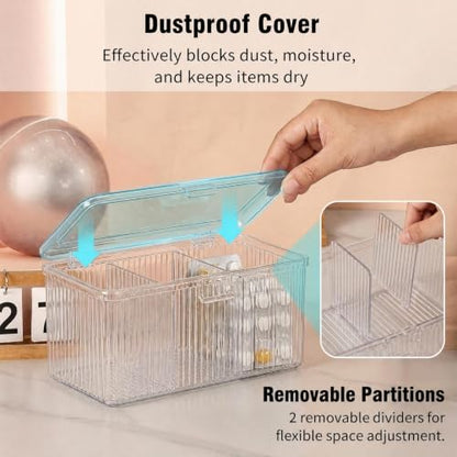 Clear Acrylic Double-Sided Makeup Brush Holder with Lid for Vanity Storage