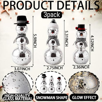 FillTouch Christmas Icon Glass Snowman Figurines Decoration - Stylish Set of 3
