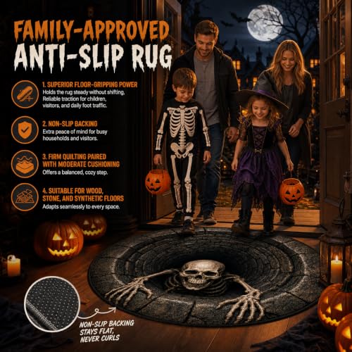 Halloween 3D Skeleton Vortex Rug - Soft Non-Slip Optical Illusion Carpet, Style 2, 24in