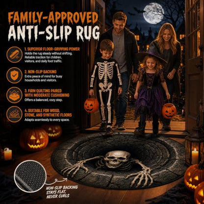 Halloween 3D Skeleton Vortex Rug - Soft Non-Slip Optical Illusion Carpet, Style 2, 24in