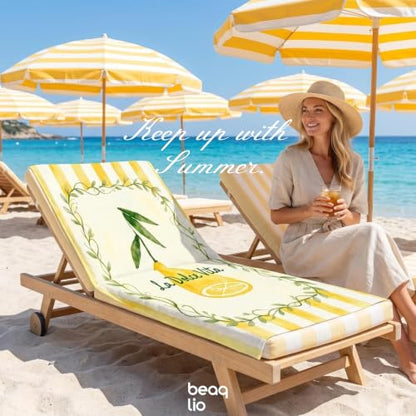 BEAQLIO Double-Sided Lemon Microfiber Beach Towel 71x36 Inches - Quick Dry, Lightweight, Absorbent, Sandproof, Travel & Pool Use - Lemon Variation