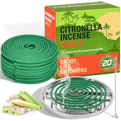 Citronella Incense Coil Outdoor 20 Count with Stands – Long-Lasting Mosquito Repellent