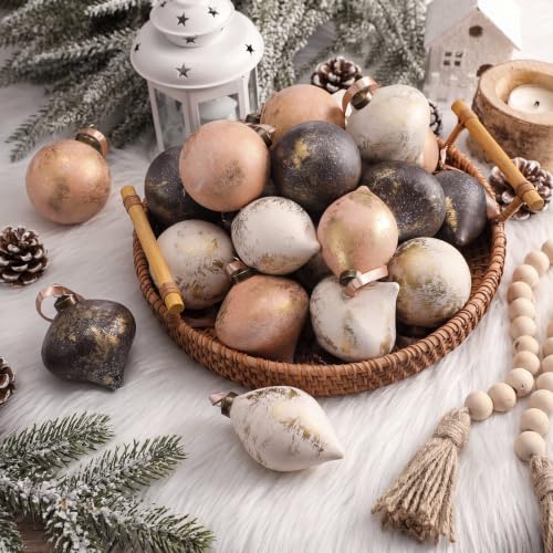 Neutral Gold Christmas Ornaments Set - 12 Teardrop Holiday Decor
