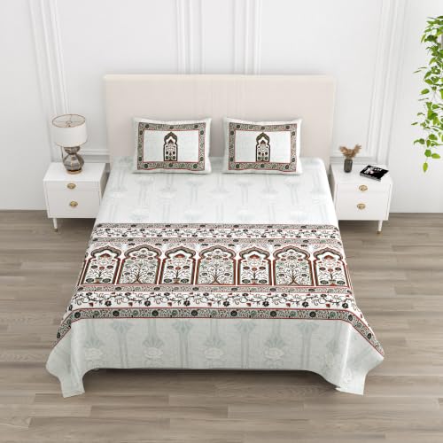 Indian Hand Block Print Cotton Bedsheet Set King Size 100x108 Inch Style 9