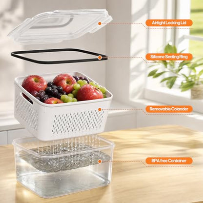 Clear Fruit Storage Containers for Fridge - 3 Pack with Airtight Seal