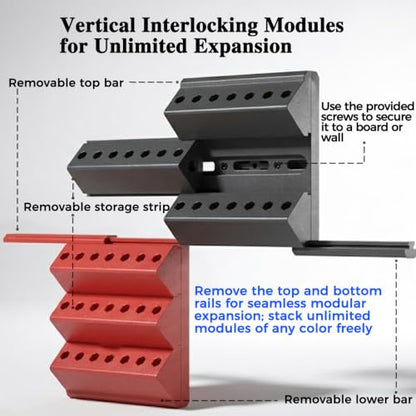 Red 1/4" Hex Bit Organizer - Modular Interlocking Drill Bit Holder