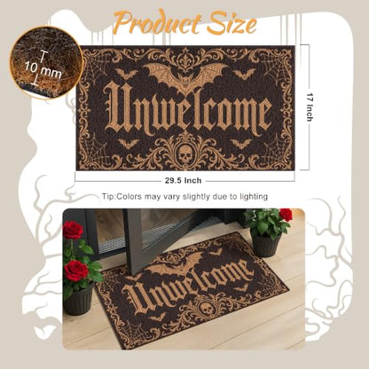 Halloween Front Door Mat Gothic Bat Skull Doormat with Unwelcome Design - Bat Variation