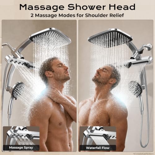 Veken 12-Inch Rain Shower Head with Handheld & 3-in-1 High Pressure Shower Combo - Chrome