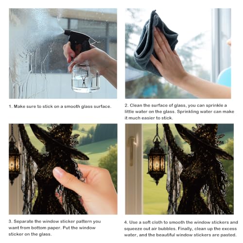 Halloween Witch Static Window Clings Stickers - Indoor Decor, Reusable & Spooky, 9 Pcs - Witch Variation