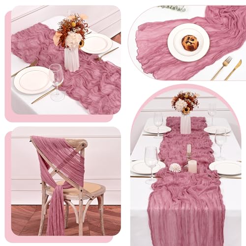 Dusty Rose Cheesecloth Table Runner 16 Pack 35 x 70 Inch Rustic Boho Wedding Decor