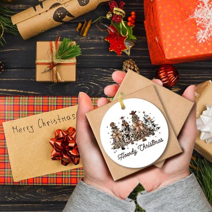 Western Leopard Print Christmas Tree Ornament - Cowboy Holiday Ceramic Decoration with Variation