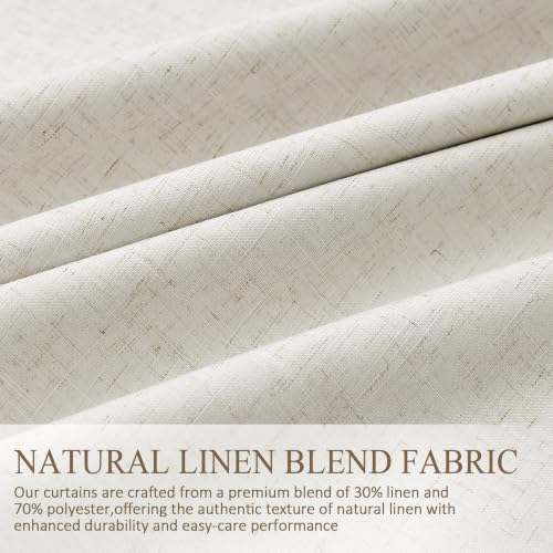 Blackout Linen Pinch Pleated Curtain 132 Inch Long - Natural Cream, 40" W x 132" L