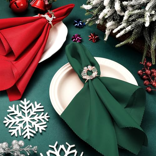 Christmas Cloth Napkins & Ring Set - Elk, Bell, Green - 16 Pieces