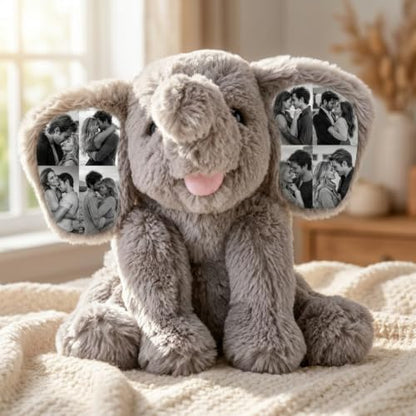 Personalized Photo Elephant Stuffed Animal with Hidden Ear Pictures - Style 95