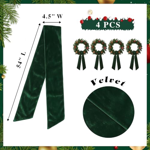 Green Velvet Christmas Wreath Sash Set - 4 Pcs Holiday Decor