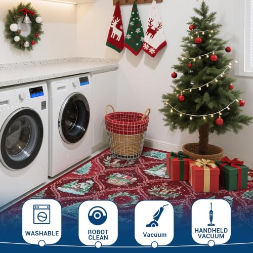 Christmas Rug Red 5x7 Area Rug for Living Room Vintage Holiday Carpet - GarveeHome