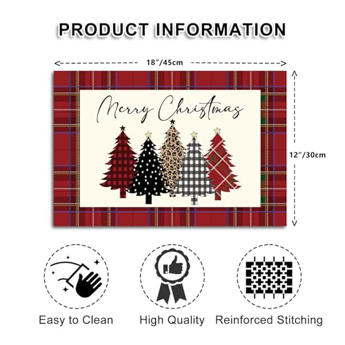 Christmas Trees Red and Black Plaid Waterproof Placemats Set of 4 - Winter Table Decor