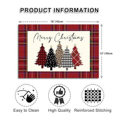 Christmas Trees Red and Black Plaid Waterproof Placemats Set of 4 - Winter Table Decor