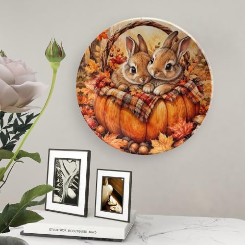 Cute Autumn Pumpkin Rabbits Decorative Bone China Plate 8in - Style 1