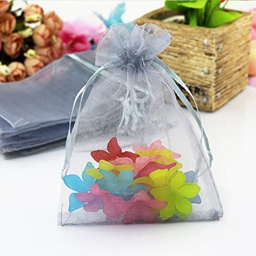100Pcs Sheer Organza Bags 5x7 Inch Gray Jewelry Gift Bags for Weddings