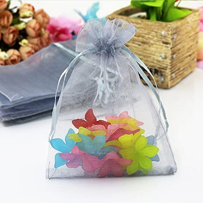 100Pcs Sheer Organza Bags 5x7 Inch Gray Jewelry Gift Bags for Weddings