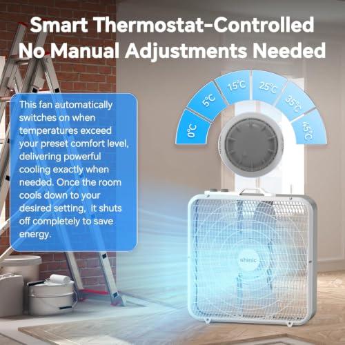 20-Inch Box Fan with Thermostat and 3-Speed Settings for Home & Office Cooling