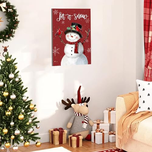 Snowman Christmas Wall Art Let It Snow Red Canvas 24x36 Inches - Holiday Decor