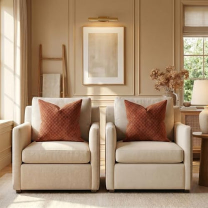 Burnt Orange Chenille Check Throw Pillow Covers Set of 2 20x20 Inch for Farmhouse & Boho Decor