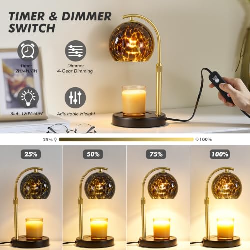 EJIAXIN Amber Candle Warmer Lamp with Timer & Dimmable Bulb - Safe Wax Melter Gift