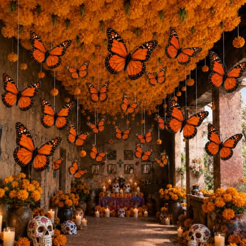 Monarch Butterfly Hanging Decorations Set - Day of the Dead Dia De Los Muertos Decor