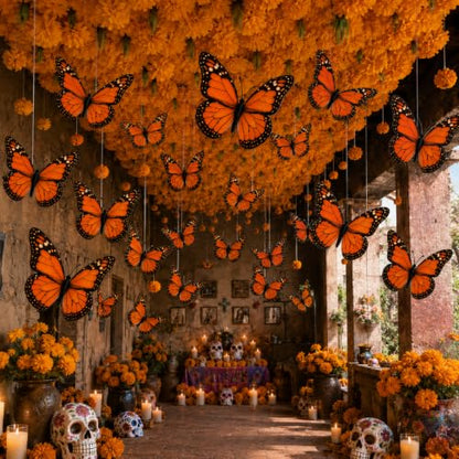 Monarch Butterfly Hanging Decorations Set - Day of the Dead Dia De Los Muertos Decor