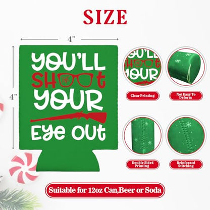 Christmas Beer Can Covers Set of 8 - Reusable Neoprene Christmas Movie Drink Sleeves for 12 oz Cans & Bottles