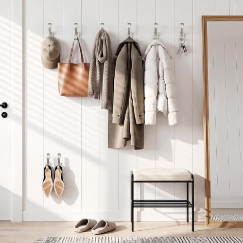 Heavy Duty Coat Hooks 6 Pack - Brushed Nickel Wall Mount Aluminum Hangers