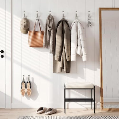 Heavy Duty Coat Hooks 6 Pack - Brushed Nickel Wall Mount Aluminum Hangers