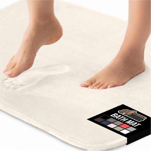 GORILLA GRIP Memory Foam Bath Mat, Soft Absorbent Velvet Bathroom Mats, Durable Dots on Underside, Machine Washable Bathmat, Carpet Rug Room Decor for Shower Tub Floor RV, 30x20 Rugs, Cream