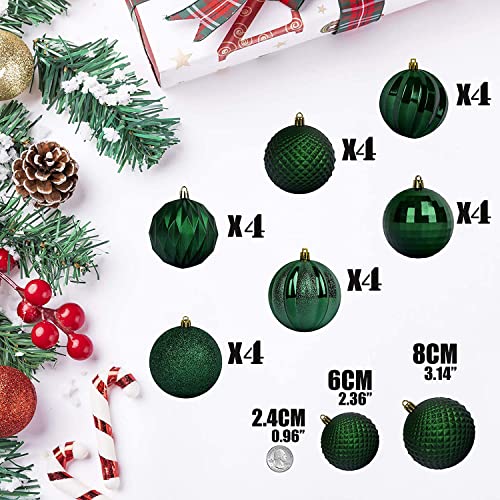 Christmas Tree Ornaments Set - Shatterproof Dark Green Baubles for Holiday Decor 60mm