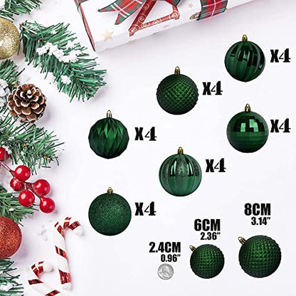 Christmas Tree Ornaments Set - Shatterproof Dark Green Baubles for Holiday Decor 60mm