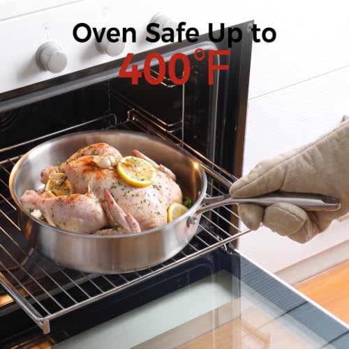 3.5 Quart Stainless Steel Deep Frying Pan with Lid - Tri-Ply Non-Stick Saute Pan