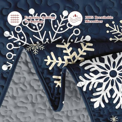 Queen Snowflake Quilt Set - Winter Christmas Bedding 3 Pieces