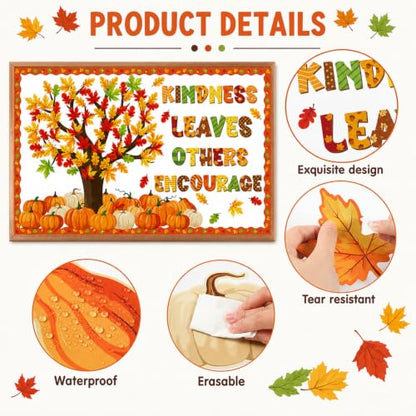 Autumn Fall Bulletin Board Decorations Set with Tree Leaves Pumpkins & Borders