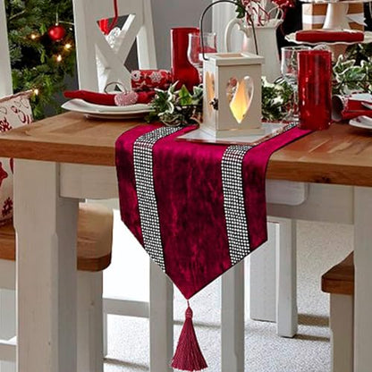 Burgundy Sequin Velvet Table Runner 13x98 Inches for Holiday & Party Decor