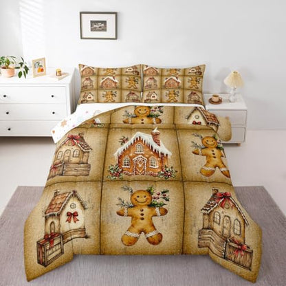 King Size Christmas Bedding Set with Reversible Comforter & Pillowcases - Gingerbread Design