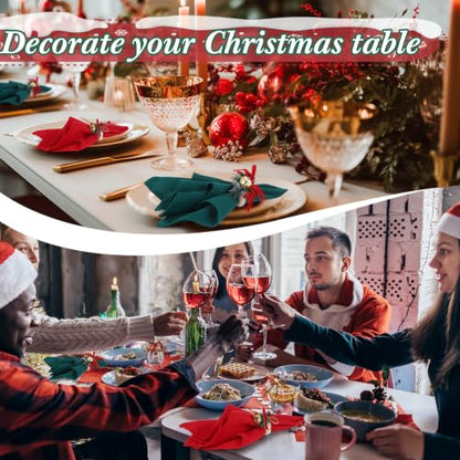 Christmas Bow Bells Polyester Napkins & Rings Set - Holiday Table Decor