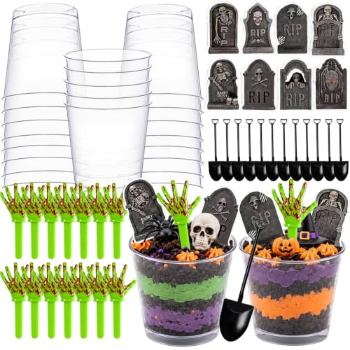Halloween Graveyard Dessert Cups Kit with Spooky Decorations for Party Treats