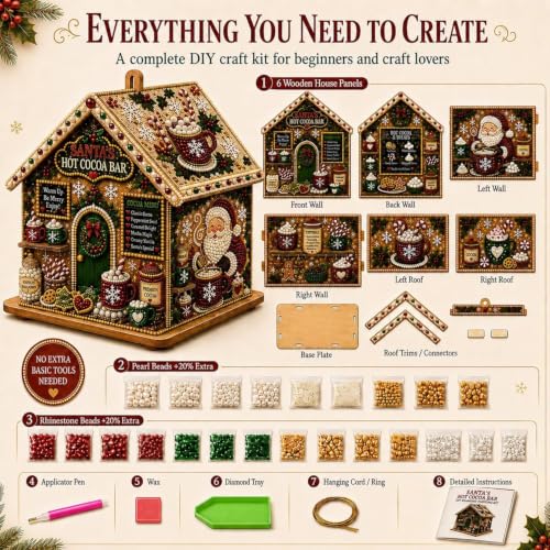 Beaded Christmas Village House Ornament - Festive Gingerbread Style B