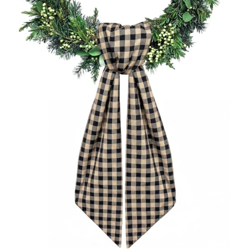 Black Linen Plaid Wreath Sash for Front Door Home Decor