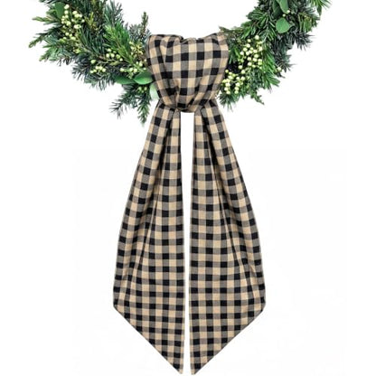 Black Linen Plaid Wreath Sash for Front Door Home Decor